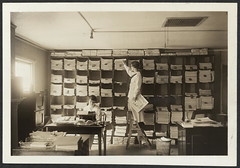 Frances Pepper (left) and Elizabeth Smith (right) working in the offices of The Suffragist