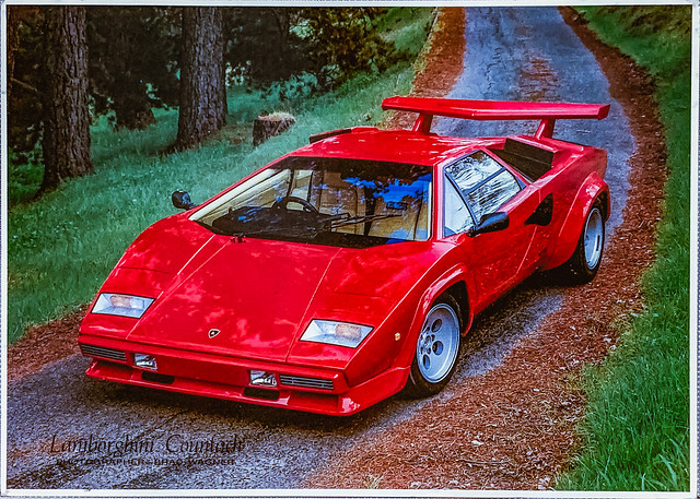 Advertising Postcard -- 1985 Lamborghini Countach. Photo by Brad Wagner