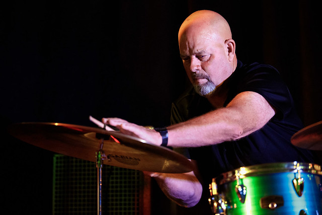 Drummer Gary Hobbs backing workshop vocalists at 2019 Jazz Port Townsend.