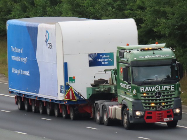 Rawcliffe Heavy Haulage, Mercedes Arocs (SJ14DJD) With Drax Power Turbine, On The A1M Northbound
