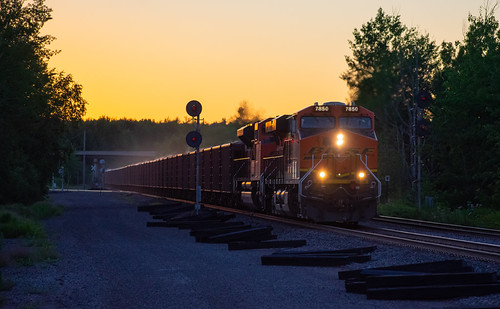 The Less Photographed Ore Line by Wiestbound, BNSF 7850 takes this ore train east on the Lakes Sub, coming off the Casco Sub, just after sunset. T