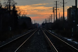 Canadian National Railway tracks at sunset - Brampton, Ontario ..