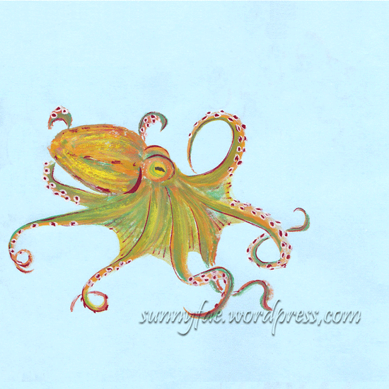 octopus gouache sketches yellow & green