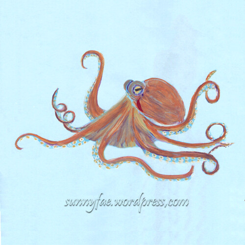 octopus gouache sketches brown & blue