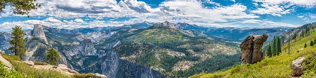 Yosemite National Park Washburn Point Panorama with Half Dome (altitude 7500ft) 55-shot HDR