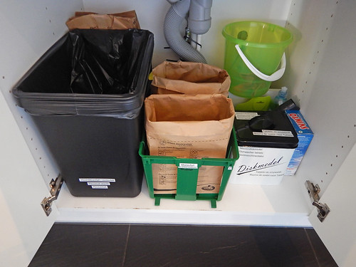 Recycling set-up in our B&B kitchen in Falkenberg, Sweden
