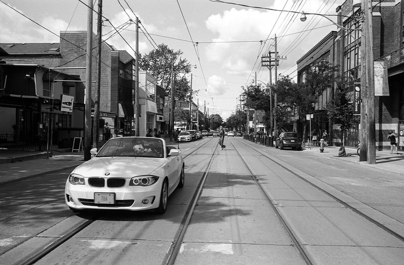 Middle of Quuen St. with a BMW