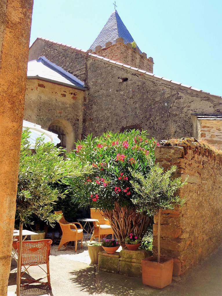 Our small garden, tucked between a 12th-century Norman church and the remains of a medieval fortification wall, in the Languedoc hamlet of St.-Vincent-d'Olargues.
