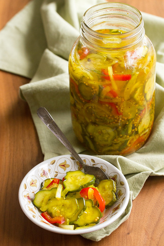 Bread and Butter Pickles in a Dish