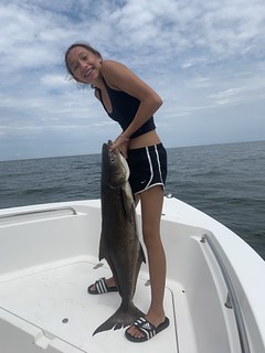 Mia Korin found this cobia near the Target Ship by casting a live eel. Photo by Chris Korin