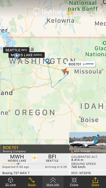 TestFlight BOE701 Boeing 737 MAX 7 from Moses Lake to Seattle