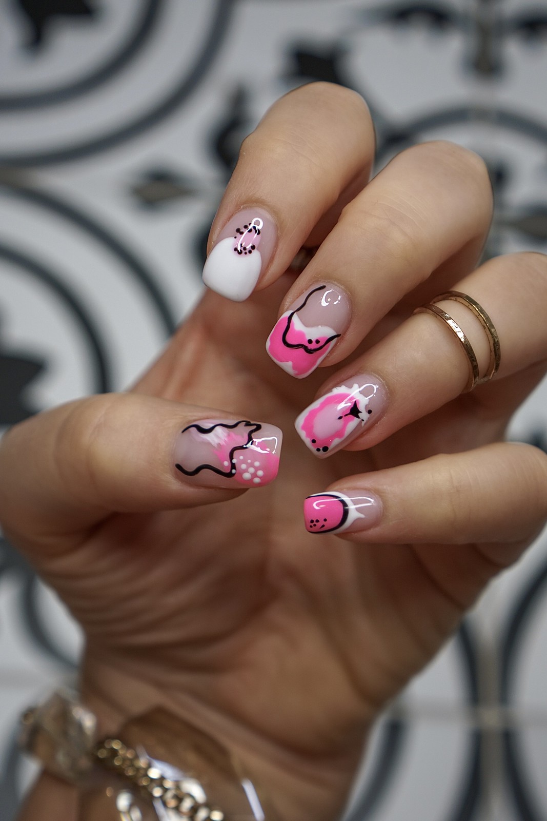 Pink Abstract Nail Art one of the bright cute summer nails design