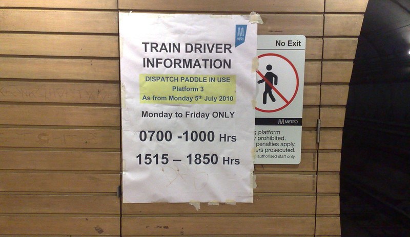 Despatch paddle in use at Flagstaff station, August 2010