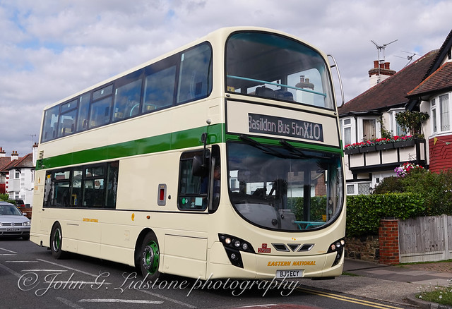 New First Essex (Hadleigh) Eastern National 1968 X10 coach heritage livery Volvo B9TL / Wright Gemini 2 37986, BJ11 ECY on its delivery run from my work with it to deliver the new livery with Marden Commercials of Benfleet
