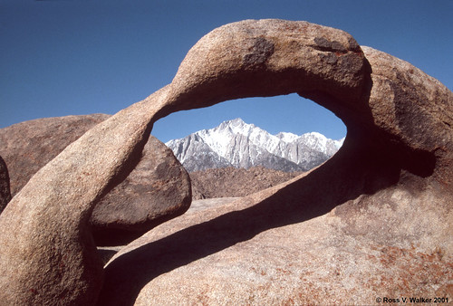 mobius arch rock mountains sierra sierranevada easternsierra alabamahills california snow peak geology
