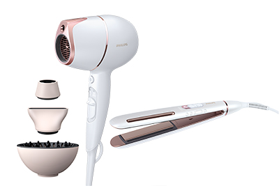 SenseIQ technology offers personalised care for healthy hair, enabling the Philips Hair Dryer and Straightener Prestige to sense and adapt to the hair’s temperature and characteristics to provide personalised heat protection, styling and care.
