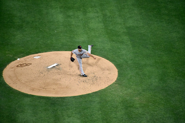 Madison Bumgarner on the mound pitching at Petco Park in San Diego