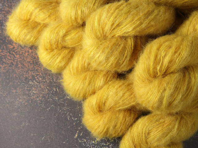 Fuzzy Lace – Brushed Baby Suri Alpaca & Silk hand dyed yarn 25g – ‘Colonel Mustard’