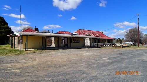 Deepwater Inn, Deep Water, NSW. P8261536 - 2013-08-26 at 09-24-07 by echocaribbean, Burnt Out. is now under Renovations.deepwatertenterfieldnsw pubsinnbridgehistoricsunsetblackwhite pa