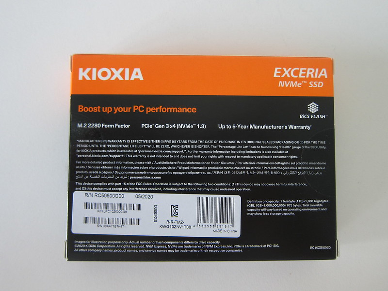 Kioxia Exceria 500GB NVMe M.2 SSD - Box Back