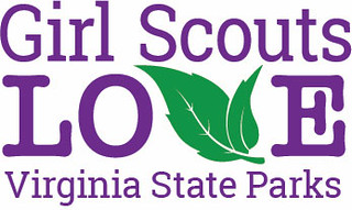 Logo with Girls Scouts Love Virginia State Parks in purple with oak tree leaf