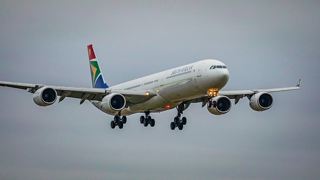 South African Airways (SAA) Airbus A340-600, ZS-SNF, arriving LHR