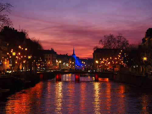 newyearseve twilight dusk ill river church sunset reflection water urban france lights stars city colourful