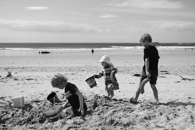 Arthur, Molly and Hamish playing on the beach