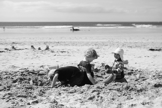Arthur, Molly and Hamish playing on the beach