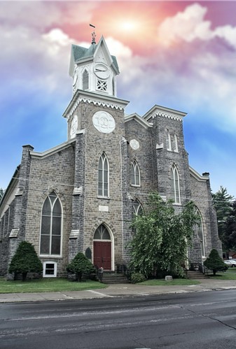 ogdensburg new york first baptist church historic building nrhp tower clock style gothic sunset walking sunrise hdr vintage photo st saint lawrence county windmill presbyterian