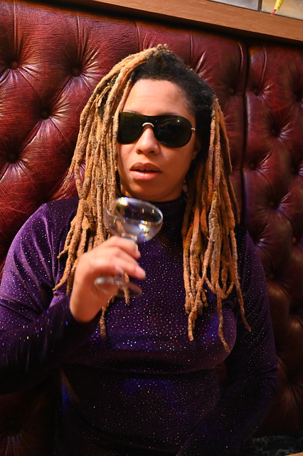 DSC_5448 Alesha from Jamaica Out in the Town Purple Mini Dress and Sun Glasses Photo Shoot Late Night Dining Polo Bar Great British 24 hour Cafe City of London 176 Bishopsgate