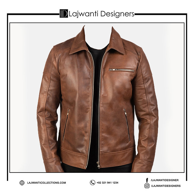 Men latest Brown Color Pure Leather Design Leather Jacket For Men With Zip Closure Type Jacket