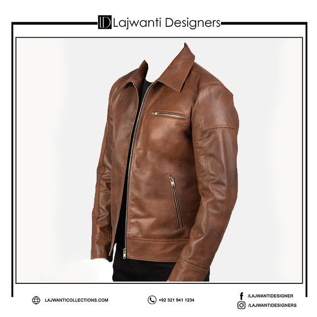 Men latest Brown Color Pure Leather Design Leather Jacket For Men With Zip Closure Type Jacket