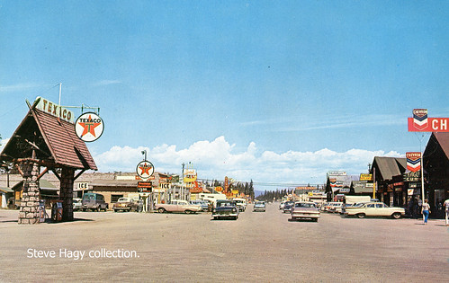 totem cafe wyoming gas station tourist iga wy 76 bar esso eagle montana national park madison river old faithful mobil texaco yellowstone tackle shop us20 curios highway lariat grocery street car chevrolet pump ford mt motel neon service court wagon sign auto hotel 1950s truck garage