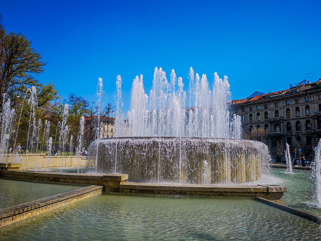 The Sforza Castle  fountain in Milan, Italy.