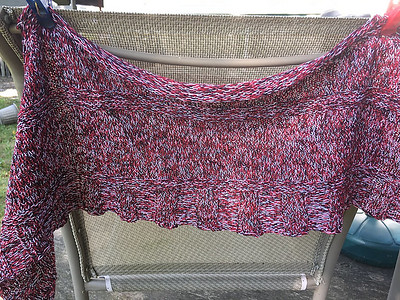 Karen finished this large and cozy Jacobite Shawl by Kate Whiting Designs!
