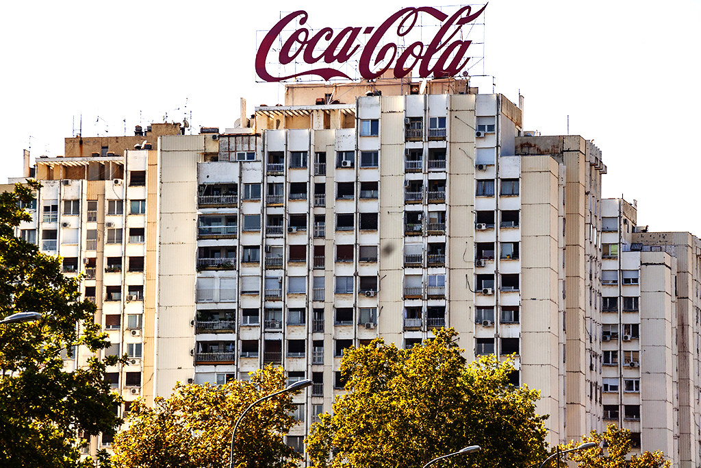 Coca Cola sign on New Belgrade apartment building on 9-11-20--Belgrade