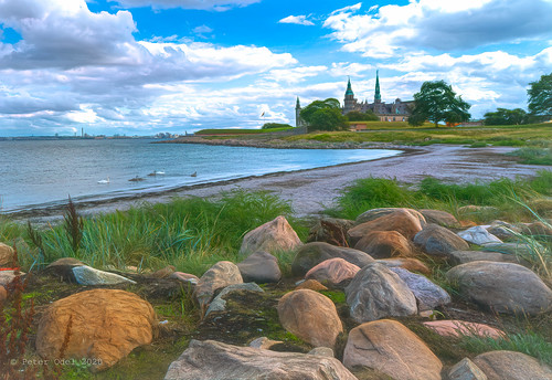textured denmark helsingør water landscape fall kronborg sea castle rocks stones
