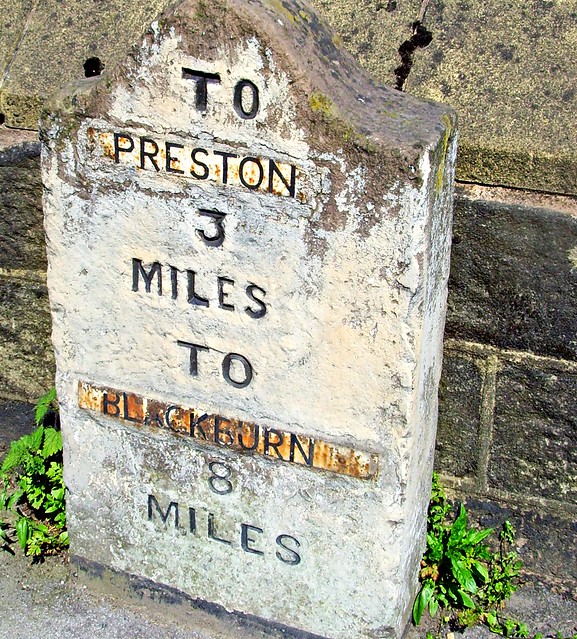 Old milestone near Preston (actually 3 miles away)