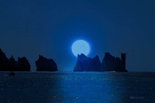 The Needles lit by moon