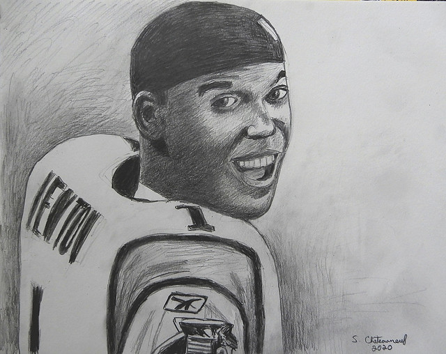 Cam Newton - Black & White Pencil Drawing Done by STEVEN CHATEAUNEUF (2020)