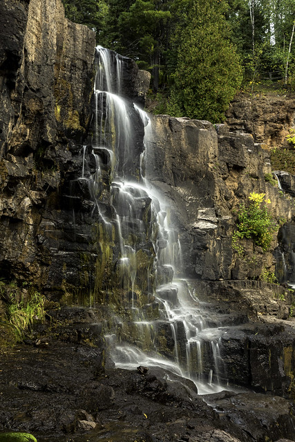 the smaller drop in the middle falls area of Gooseberry State Park, on Minnesota's North Shore