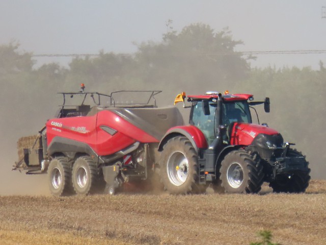 Case 300 Tractor, Bailing Straw At Fairburn North Yorkshire