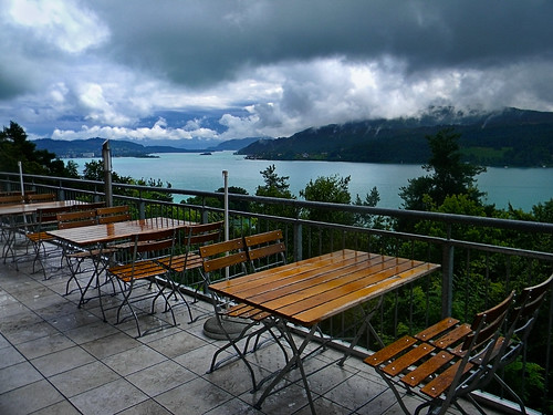 wörthersee lake carinthia austria europe rain restaurant water österreich clouds sky landscape mountain market