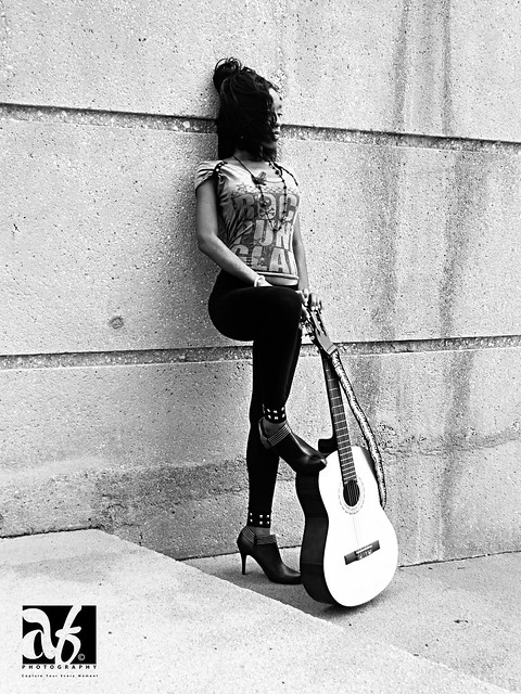 Girl with the Guitar in Black & White