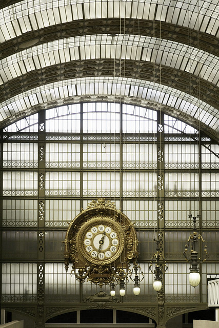 Clock, with People on Walkways behind it, at end of Musee d'Orsay - Paris 1