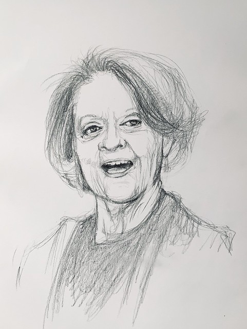 Portrait sketch of, Dame Margaret Natalie Smith, CH DBE. English Actress. Graphite pencil drawing by jmsw.