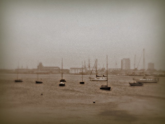 Afoot again in the past - Portsmouth Harbour in sepia