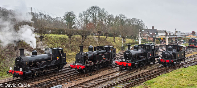 All 4 LSWR locos outside Horstead Keynes