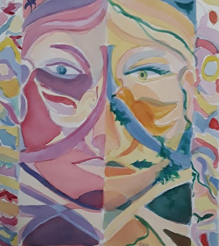 sandranestle portraits abstract watercolorart art folklore originalpainting celebrating women facesandforms illustrations